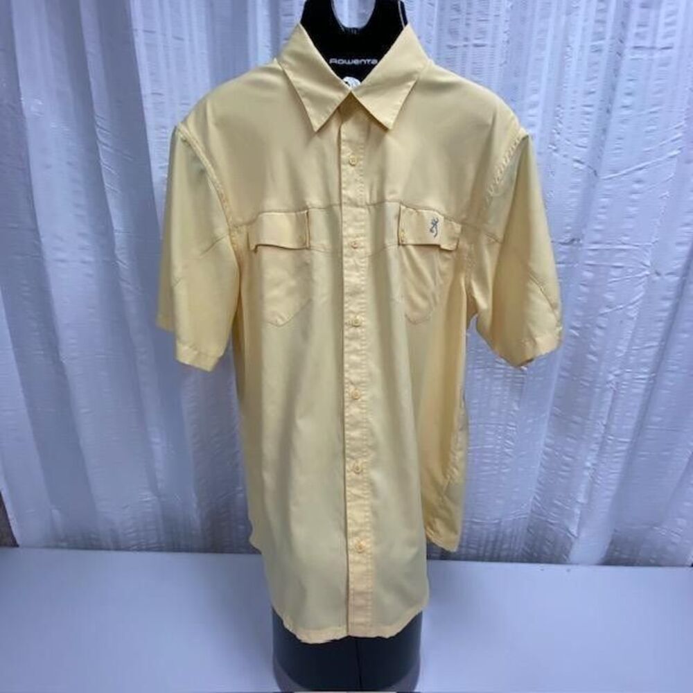 Browning Tech Shirt Mens L Yellow Fishing Hiking Camp Short Sleeve Outdoor